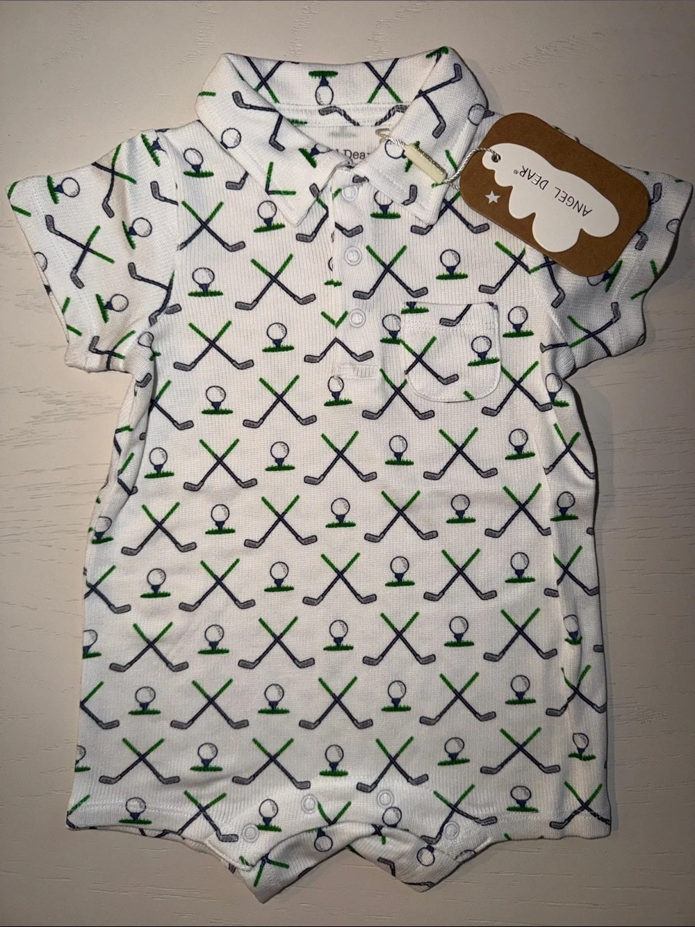 Angel Dear Simple Golf Polo Shortie Romper 3-6 6-12 12-18 18-24 months
